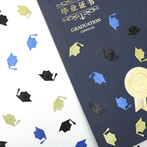Image of 200PC Black Blue Gold Grad Cap Graduation Confetti for Table Glitter Graduation Hat Table Scatter for Class of 2026 Grad Party Decorations