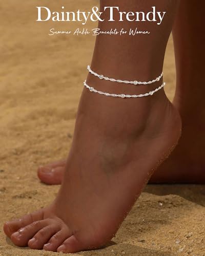FUNEIA Gold Silver Ankle Bracelets for Women Waterproof 14K Gold Plated Anklets for Women Non Tarnish Dainty Layered Beaded Heart Anklet Set Summer Beach Foot Chain Jewelry Gifts Trendy Stuff2