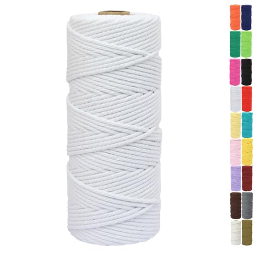 Binwat Natural Macrame Cotton Cord Twine String Colored Cotton Rope Yarn for DIY Crafts Knitting Plant Hangers Christmas Wedding Decor (White, 2mmx100m)