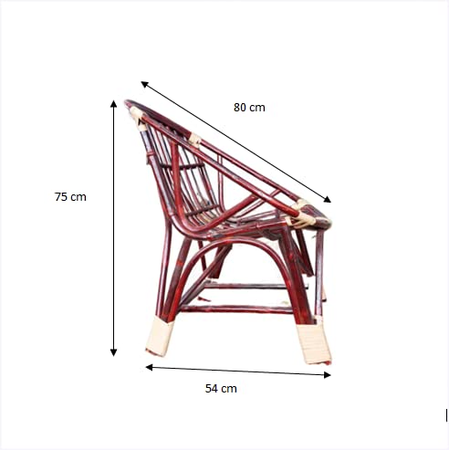 Image of IRA Living Wooden Rattan Arm Chair for Living Room | Single Seater Wooden Cane Chair with Cushion | Handcrafted Natural Wood Armchair for Home, Balcony, Lounge (Brown)