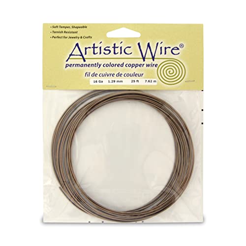 Artistic Wire, 16 Gauge / 1.3 mm Tarnish Resistant Colored Copper Craft Wire, Antique Brass Color, 25 ft / 7.6 m