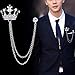 2PCS Men's Crown Hanging Chain Brooch with Stone Detailing, Engraving, Metal Crystal, Suit Stud Lapel Pin, Vintage Rhinestone Breastpin Wedding Brooch Pin, Gold and Silver