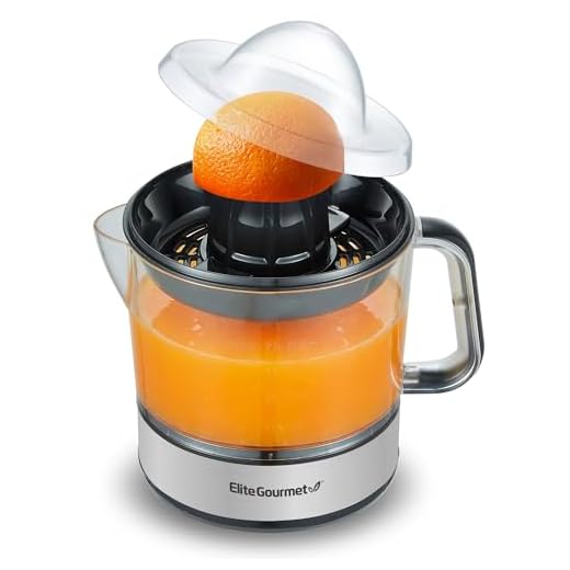 Elite Gourmet ETS623 BPA-Free Electric Citrus Juicer, Compact, Large Volume, Pulp Control, Oranges, Lemons, Limes, Grapefruits with Easy Pour Spout, 24oz, Black/Stainless Steel