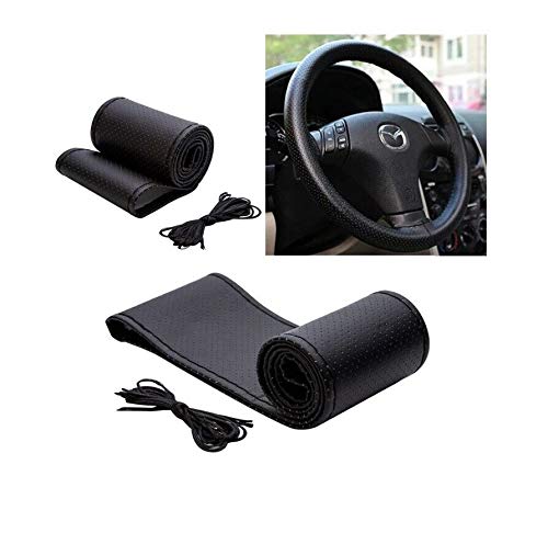 Auto Hub Leathe-rite Car Steering Wheel Cover Compatible with Nissan Sunny Car Steering Cover, (Color-Black -Size-Small)