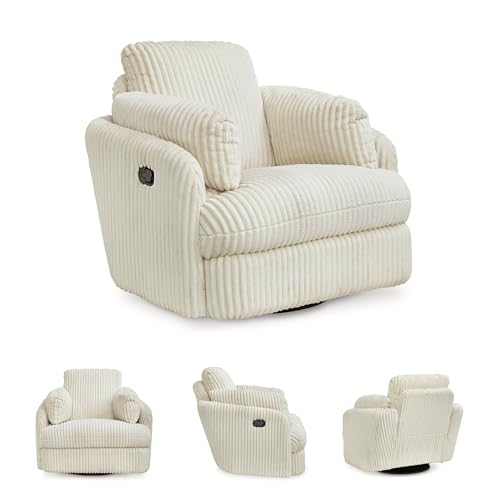 Image of Signature Design by Ashley Tie-Breaker Casual Swivel Glider Recliner with Hidden Storage, White