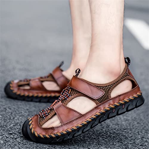Men Leather Sandals Casual Flat Sandals Beach Footwear Male Sneakers Low Wedges Shoes Plus Size(41)4