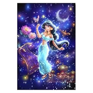 Disney 5D DIY Diamond Embroidery Full Display”Cartoon Princess” Diamond Painting Square/Round Rhinestones Decor Art (Color : Black, Size : Square Drill 30x40cm)