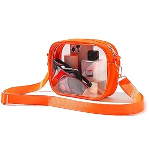 TOBVZOO Clear Purse Crossbody Bag for Women Stadium Approved, Small Leather Clear Bag with Adjustable Strap for Concert Sports Events (Orange)