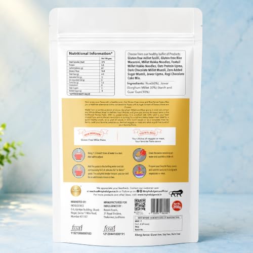 Image of INDULGENCE Jowar Rice Gluten-Free Pasta 400g (2 x 200g) | High Protein | Healthy Millet-Based Pasta | Wheat-Free for Kids & Adults