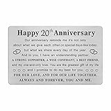 TGCNQ Metal Engraved 20 Year Anniversary Card, 20th Anniversary Card Gifts for Husband Wife Him Her, 20 Year Wedding Anniversary Decorations