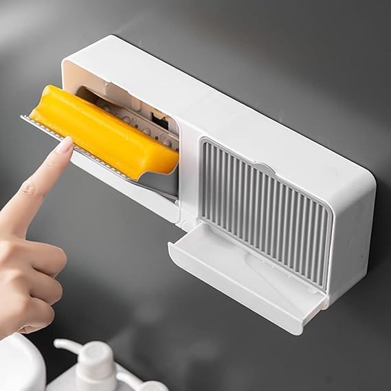 RH MALL>Plastic Double Layer Soap Holder with Lid, Drain Tray & a Small Hook; Designer Multipurpose Non Drilling Stickable Self Adhesive Soap Box for Bathroom Wall Kitchen Sink (1-PieceWhite) (B0D2V39K7H) Amazon Price History, Amazon Price Tracker