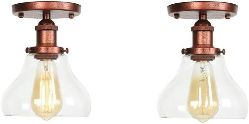 Vintage Glass LED Ceiling Lights Fixtures Balcony Porch Bedroom Loft Industrial Ceiling Lamps E27 Single Head Edison Light Bulb (Color : Iron Rust)