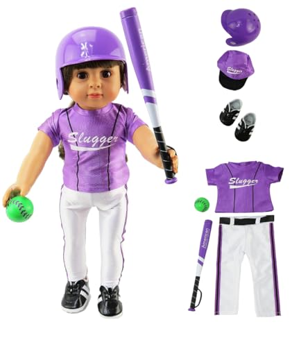 Image of Purple Baseball Uniform Outfit 7pc for 18-Inch Dolls | Premium Quality & Trendy Design | Dolls Clothes