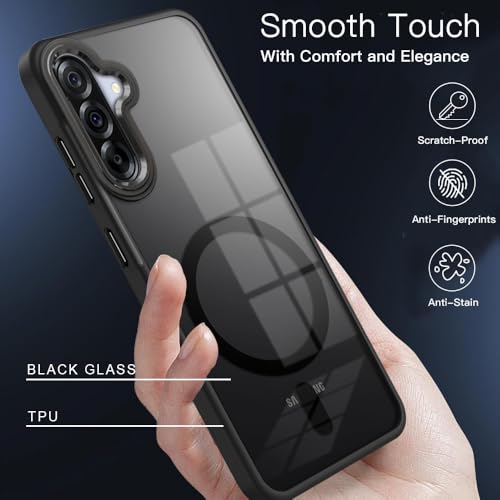 Image of KARWAN Translucent Hybrid Back Case Cover Compatible with Samsung A36 Shockproof Case with Camera Protection, N52 Magnet Cover Case with Magnetic MagEaze Wireless Charging Cover (Black)