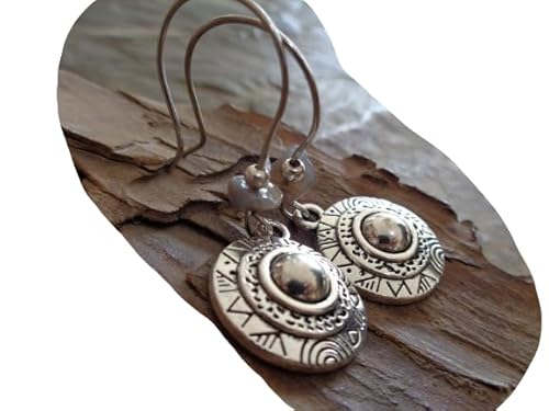 ✿ ETHNO MANDALA CIRCLE STONE ✿ orecchini lunghi a gancio