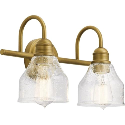 Kichler Avery 15' 2 Light Bathroom Vanity Light in Natural Brass, Vintage Bathroom Wall Mount...