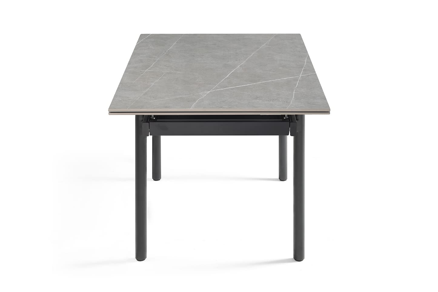 Meubletmoi Table de Repas Extensible 160/240 cm en céramique Gris marbré Mat et 4 Pieds Droits métal Noir - Arizona 09