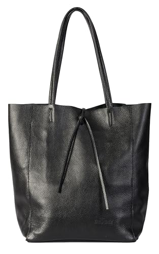 LiaTalia Genuine Italian Soft Leather Leightweight Large Hobo Tote Shopper Shoulder Handbag - ASTRID [Black]