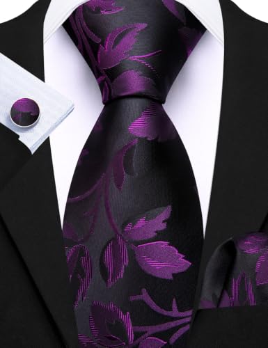 Image of Barry.Wang 6 PCS Men Ties Set Silk Business Fashion Woven Necktie Handkerchief Cufflinks Paisley Stripe Wedding Party
