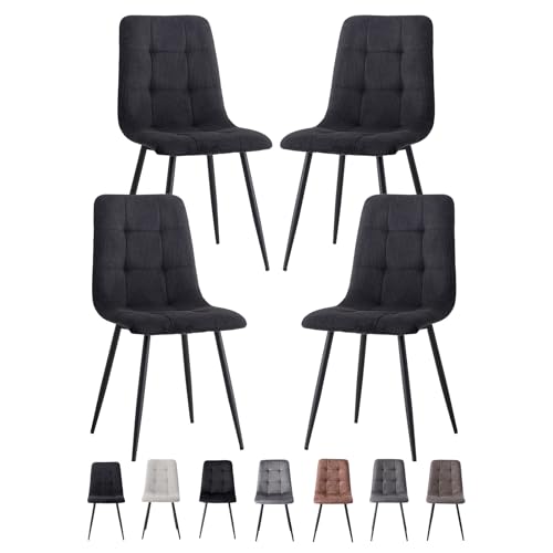 GrandCA HOME Juego de 4 Sillas de Comedor con Asiento Tapizado de Pana, Sillas de Cocina Modernas con Patas de Metal,Negro