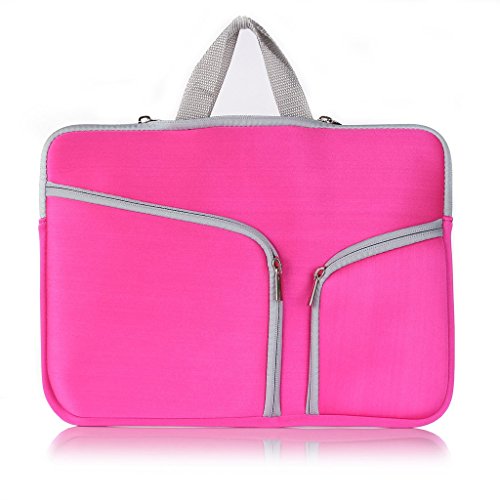 UESWILL Neoprene Soft Sleeve Bag Briefcase for 15 inch MacBook Pro/and Laptop up to 15.4 inch Ultrabook Chromebook Notebook Netbook Computer Tablet + Microfibre Cleaning Cloth,(Hot Pink)