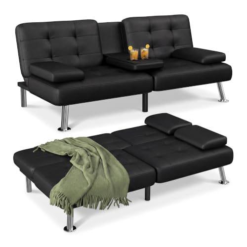 Flamaker Futon Sofa Bed Modern Folding Futon Set Convertible Recliner Lounge for Living Room with 2 Cup Holders...