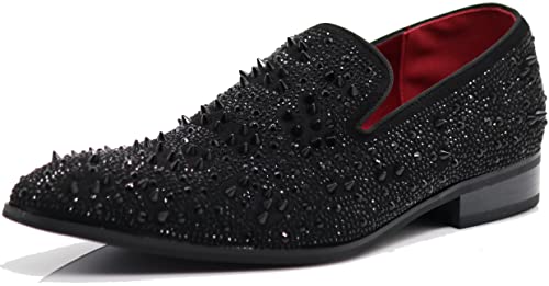 Image of Enzo Romeo Men Fashion Rhinestones Studs Tuxedo Slip On Loafer Dress Shoes WBG