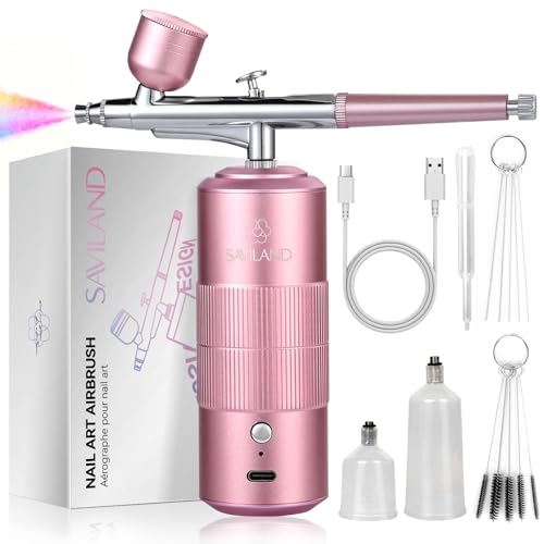 Image of SAVILAND 30 PSI Airbrush Kit: 3X Instant Atomization Airbrush for Nails Limitless Nail Art Creativity Salon-Perfect Results Three-Mode 0.3S Instant Color Airbrush for Ombre French Paint Set