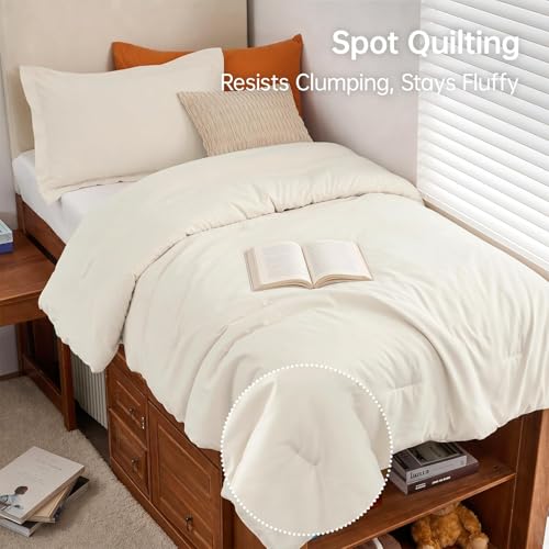 Image of MUXHOMO Twin /Twin XL Comforter Set, All Season Ultra Soft Down Alternative Bedding - 2 Piece Lightweight Bed Set Includes 1 Comforter (68 inchx88 inch) and 1 Pillow Shams (20 inchx26 inch), Ivory