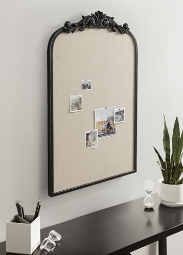 Kate and Laurel Arendahl Vintage Decorative Arched Pinboard; 19 x 31; Black; Framed Arch Ornate Bulletin Board for Unique Display; Organization; and Decor Options