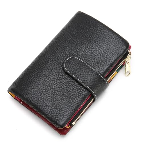 Real Leather Wallet Minimalist Blocking Wallet with Removable Card Holder & Coins Pocket (Black)