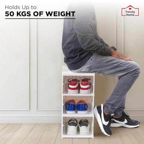 Image of Senego by Trendy Home Shoe Rack (12-Layer) Foldable Sneakers Box, Collapsible Storage Organizer for Shoe, Slippers and Books, Storage Rack for Living Room, Multipurpose Cabinet Organizer (White)