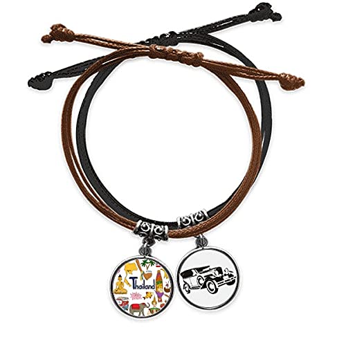 Bracelet Thaïlande ajustable avec chaîne de main en cuir et corde robuste