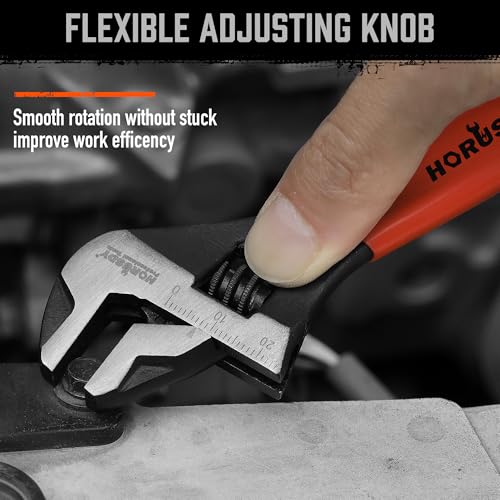 Image of HORUSDY 6 inch Adjustable Wrench Pipe Spanner: Wide Jaw Black Oxide Wrench With Cushion Grip, Laser Marked Metric & SAE Scales, CR-V Steel, for Professionals