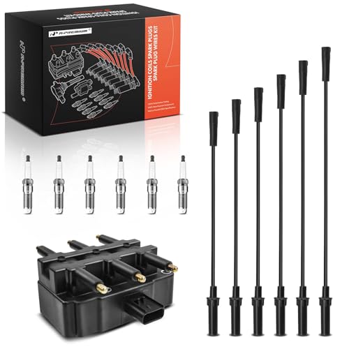 A-Premium 1 Ignition Coil with 6 Spark Plug Wires and 6 Iridium Spark Plugs Compatible with Dodge Grand Caravan 2001-2010 Caravan & Chrysler Town & Country Pacifica Voyager & Volkswagen Routan