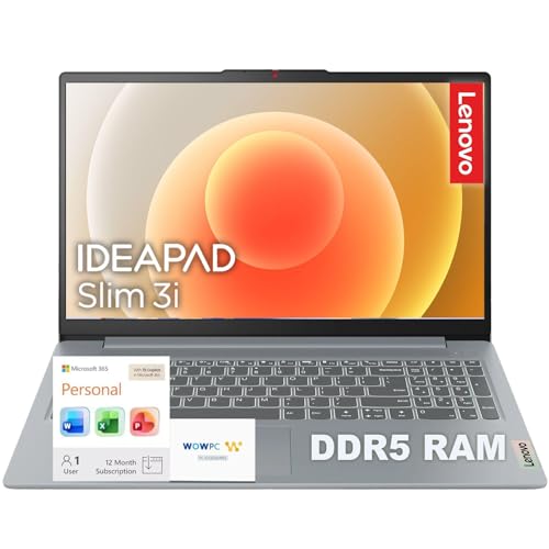 Image of Lenovo IdeaPad Slim 3i • 15.6 inch FHD Laptop with Microsoft 365 Included • Intel 4 Cores • 1.1TB Storage (128GB SSD + 1TB OneDrive) • LPDDR5RAM • Privacy Shutter • Dolby Audio • Win 11