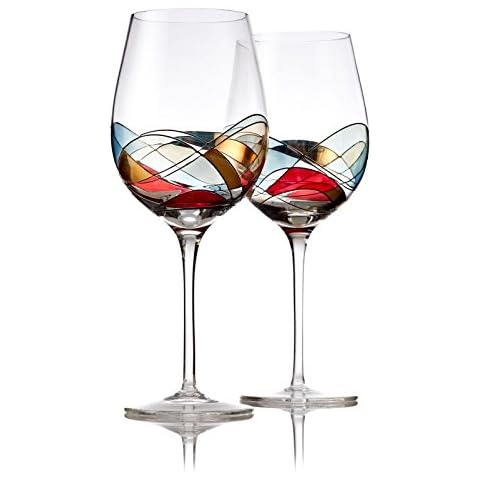 Bezrat Red Wine Glasses Set of 2, Hand Painted Wine Glass, Drinkware Essentials, 11" H, 28oz Wine Lover Large Glass, Glassware Gifts Ideas for Women Inspired by 'Duomo di Milano' Mothers Day (Red) Cover