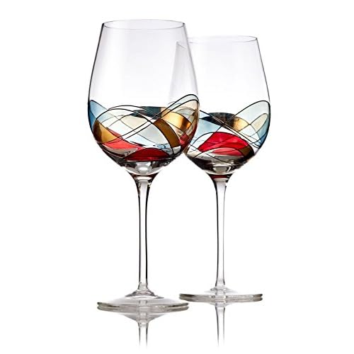 Bezrat Red Wine Glasses Set of 2, Hand Painted Wine Glass, Drinkware Essentials, 11″ H, 28oz Wine Lover Large Glass, Glassware Gifts Ideas for Women Inspired by ‘Duomo di Milano’ Mothers Day (Red)