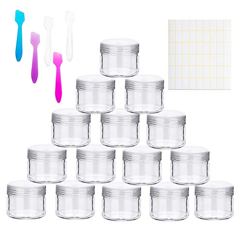 50 Packs Makeup Jars with Lids 20g, 5Pcs Plastic Spoons Blank and Labels Empty Cosmetic Containers TSA Approved.