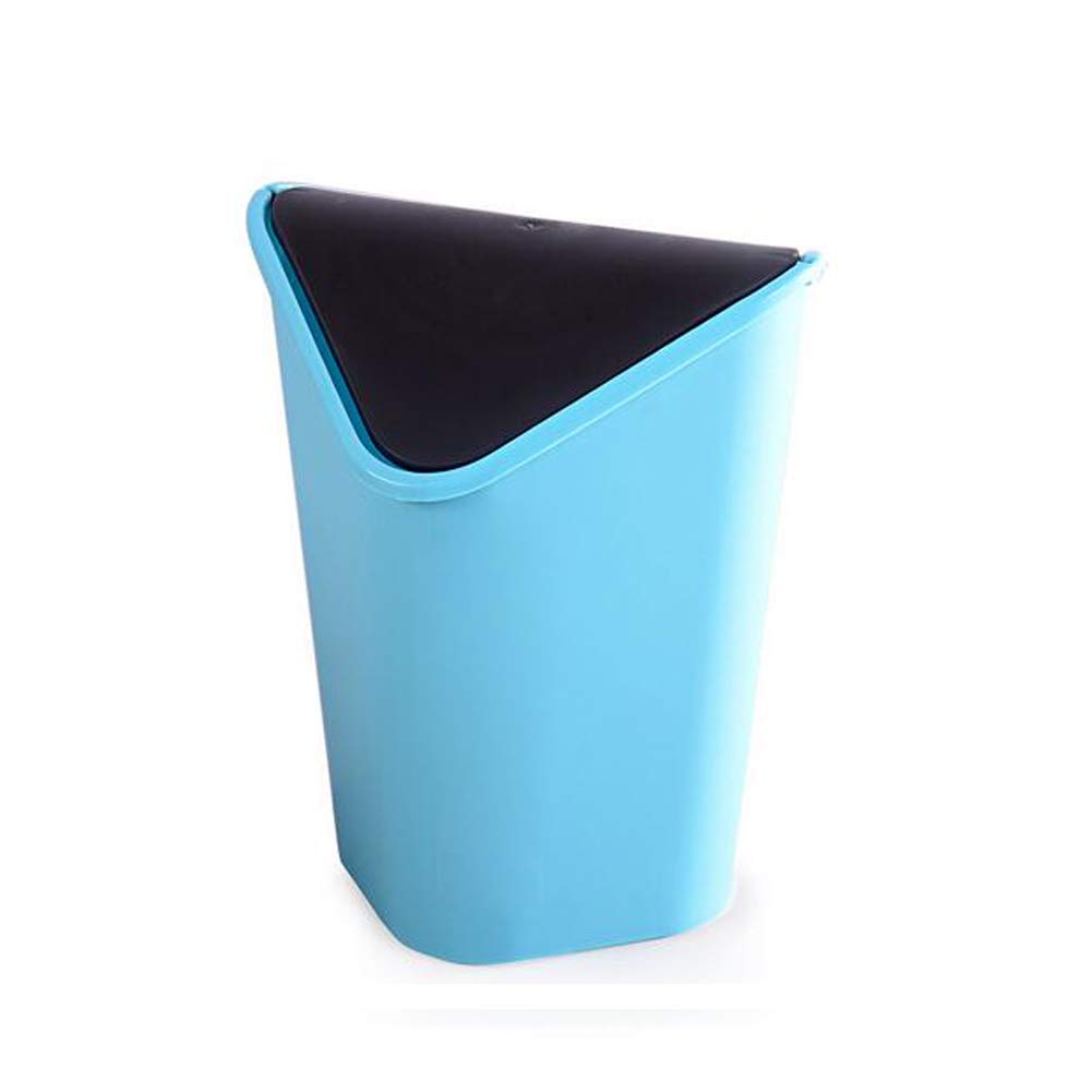 Hflove Table Top Mini Trash Can Plastic Countertop Triangle Trash Can Swing Lid - 1.8L (Blue)
