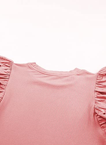 Blibean Girl Summer Tops Tween Girls Ruffle Sleeve Blouse Solid Color Casual Shirts Cute Clothes Preteen Kid Dressy Clothing Size 10-11 Years Old Pink #TOP6