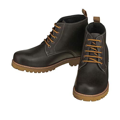 Image of CALTO Men's Invisible Height Increasing Elevator Shoes - Black Premium Leather Lace-up Round-toe Work Boots - 3.4 Inches Taller - S8750 - Size 8 D(M) US