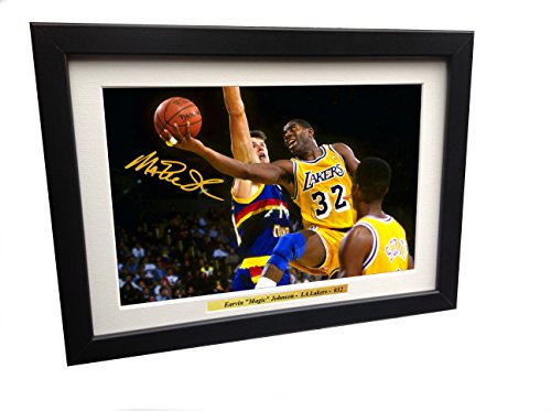 Earvin Magic Johnson 12x8 A4 Signed LA Lakers - Autographed Basketball NBA Photo Photograph Picture Frame Gift