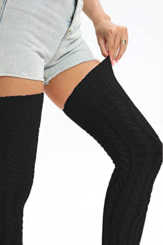 Image of YELAIVP Women's Thigh High Socks Over Knee Cable Knit Boot Stockings Winter Long Warm Leg Warmers