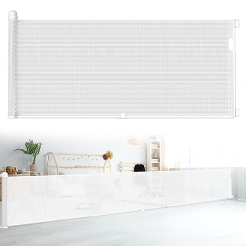 UISEBRT Rejilla protectora para puerta enrollable para escaleras, extensible, 0-300 cm, para bebés y mascotas, color blanco