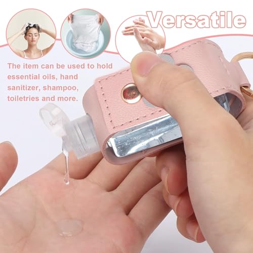 Image of 3 Pieces Small Hand Sanitizer Keychain, 30ml Portable Leather Hand Sanitizer Holder Travel Size for Lotion Liquid Soap Shampoo (Black、White、Pink)