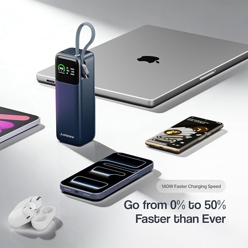 Image of Ambrane 240W Fast Charging Powerbank for MacBook, Type C Laptop & Mobile Charging, USB-A Output 27000mAh Battery, Triple Output, Power Delivery & Quick Charge (Powerlit Ultra 240, Grey)