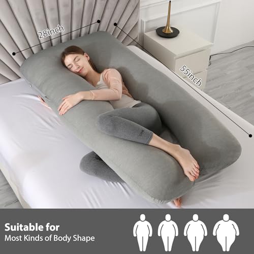 Image of Amagoing Pregnancy Pillows with Cooling Cover, U-Shape Full Body Pillow for Sleeping, Support for Back, Legs, Belly, HIPS for Pregnant Women, Maternity Pillow for Adults, Dark Grey Cooling