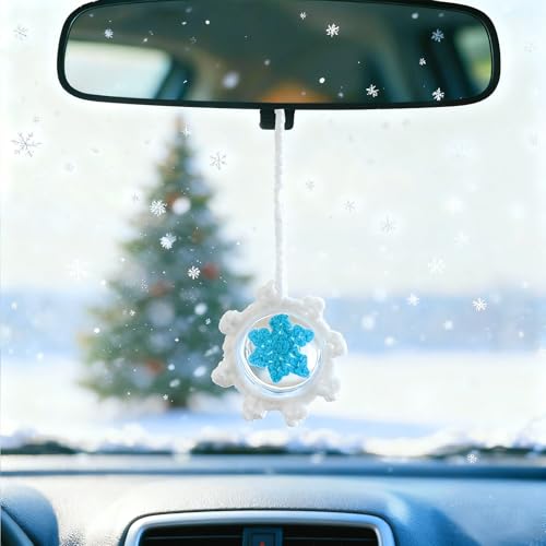 Car Mirror Hanging Accessories Crochet Snowflake Decorations Christmas Rear View Mirror Pendant Winter Ornaments for Home Car Decor, Gifts for Women