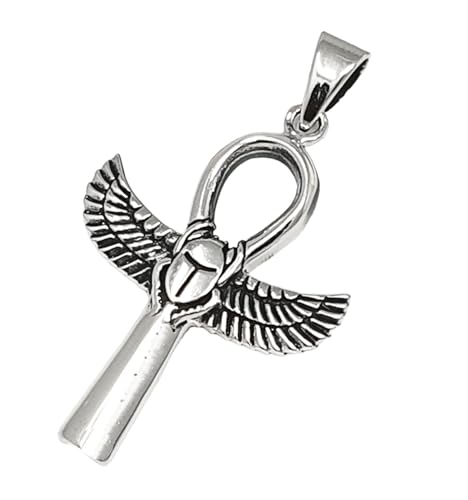Ankh Wings Pendant for Men and Women - STERLING SILVER 925 Scarab Key of Life Ancient Egyptian Symbols of Life Ankh Sacred Symbol Talisman Amulet Good luck gift2